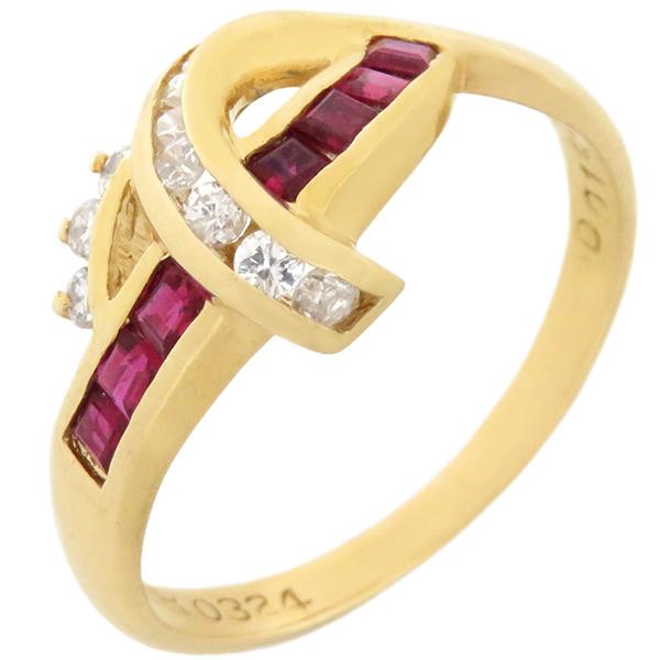 リング 指輪 ルビー ダイヤリング K18YG ゴールド レッド 赤 6号 中古  
