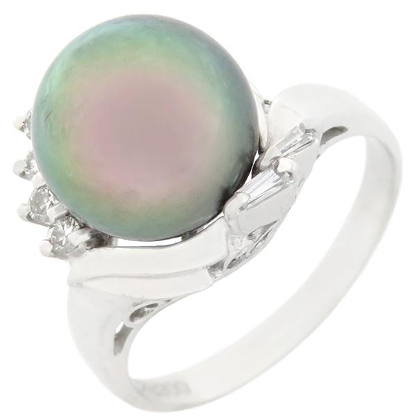 リング 指輪 パール ダイヤリング Pt900 シルバー 1粒 1P 11号 中古  