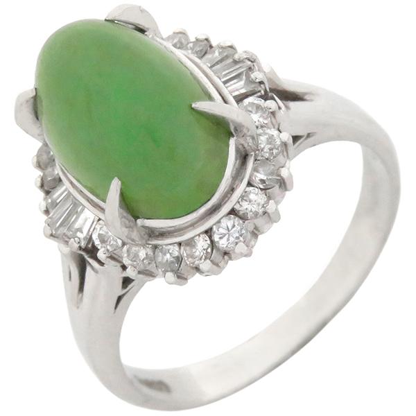 リング 指輪 ヒスイ ダイヤリング Pt900 シルバー 翡翠 11号 中古  