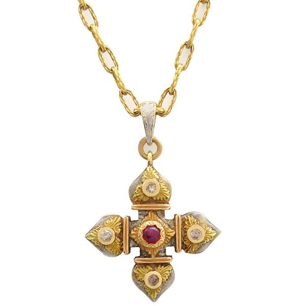 K18PG クロス　十字架　ルビー　ネックレス 18金 k18 18k ネックレス レディース ゴールド ルビー クロス
