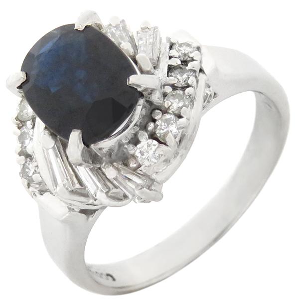 リング 指輪 ブルーサファイア ダイヤリング Pt900 シルバー ブルー 青  