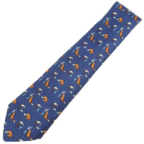 HERMES エルメス ネクタイ キツネ 9cm シルク ブルー 青 紺 狐 HERMES エルメス ネクタイ キツネ 9cm シルク ブルー 青 紺 狐