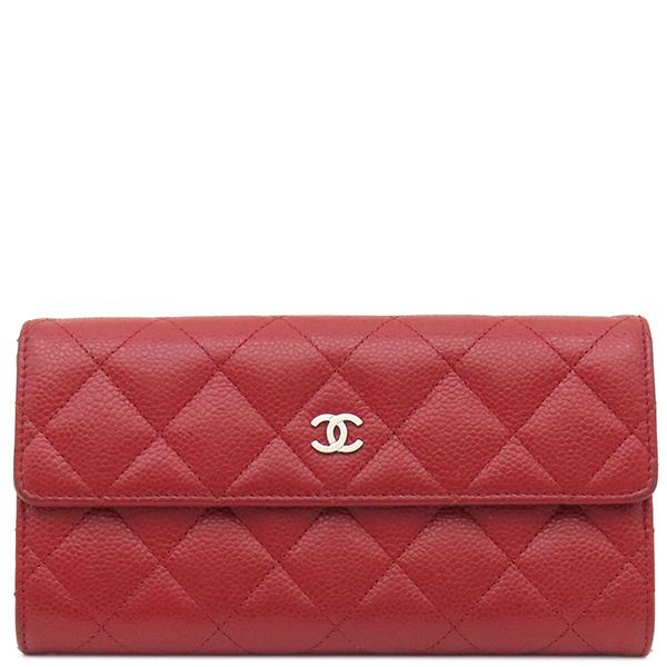 マトラッセ シャネル 長財布 二つ折り財布 レッド ココマーク フラップ
