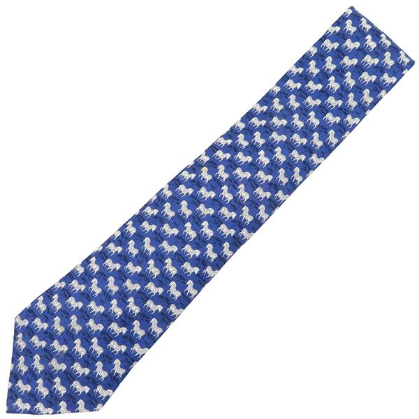 HERMES エルメス ネクタイ シマウマ 9cm シルク ブルー 青 白 HERMES エルメス ネクタイ シマウマ 9cm シルク ブルー 青 白