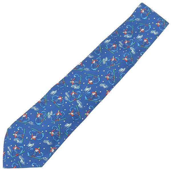 HERMES（エルメス） ネクタイ 9cm シルク ブルー スキー 総柄 雪