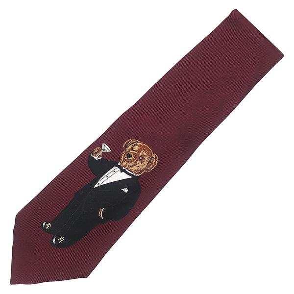 未使用 ラルフローレン ポロベア 刺繍 ネクタイ シルク タグ付き HERMES ポロ・ラルフローレン ネクタイ ポロベア 10.5cm シルク ワイン