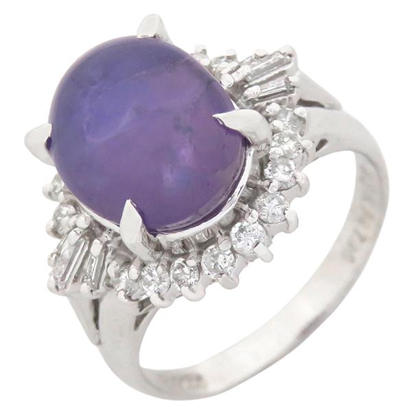 リング 指輪 スターサファイア ダイヤリング Pt900 シルバー ブルー 青  