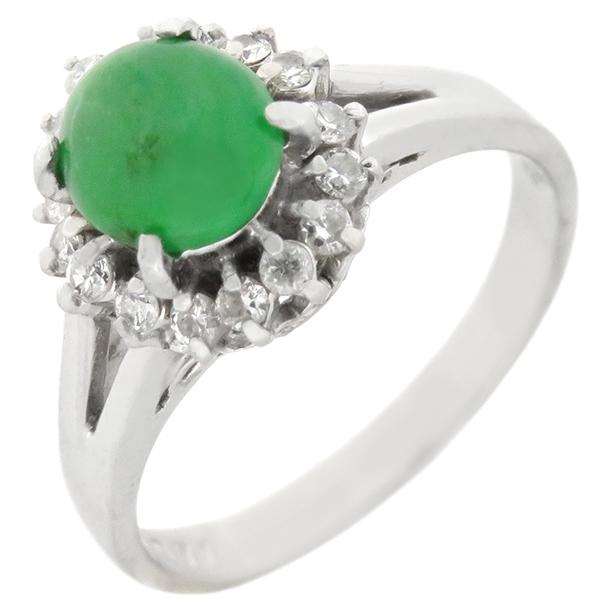 リング 指輪 ヒスイ ダイヤリング Pt900 シルバー 翡翠 9.5号 中古  