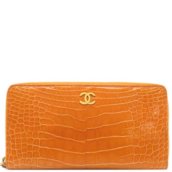 シャネル 長財布 ファスナー付き 財布 ココマーク オレンジ CHANEL