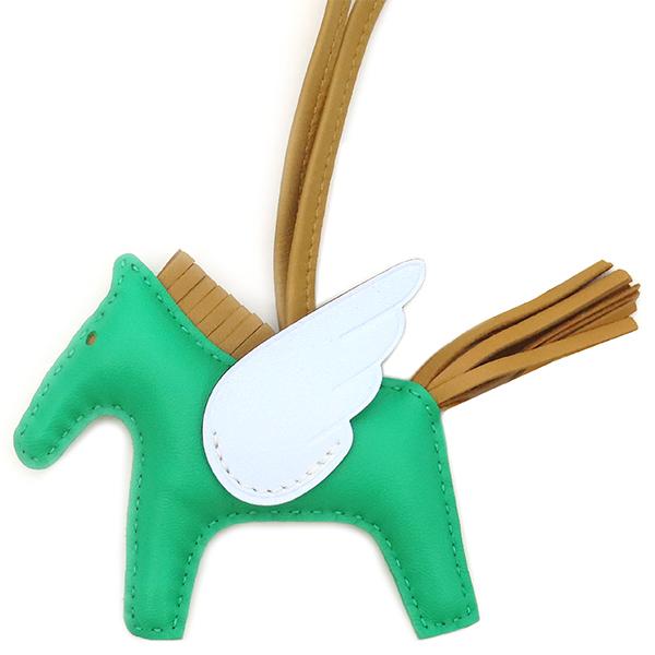 【美品】エルメス バッグチャーム ペガサス マルチカラー 薄緑 茶 青 中古 HERMES エルメス バッグチャーム ロデオPM ペガサス マルチ