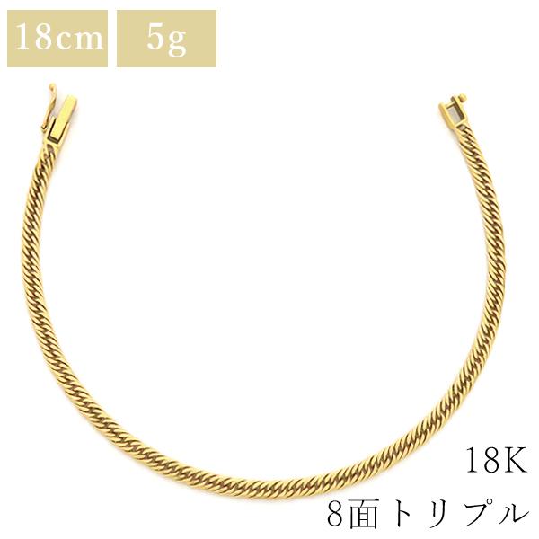 喜平 ブレスレット K18 18金 18cm 5.1g 8面 トリプル K18YG