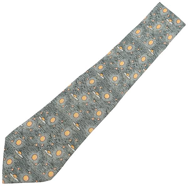 HERMES エルメス ネクタイ 惑星 UFO 9cm シルク グレー 灰色