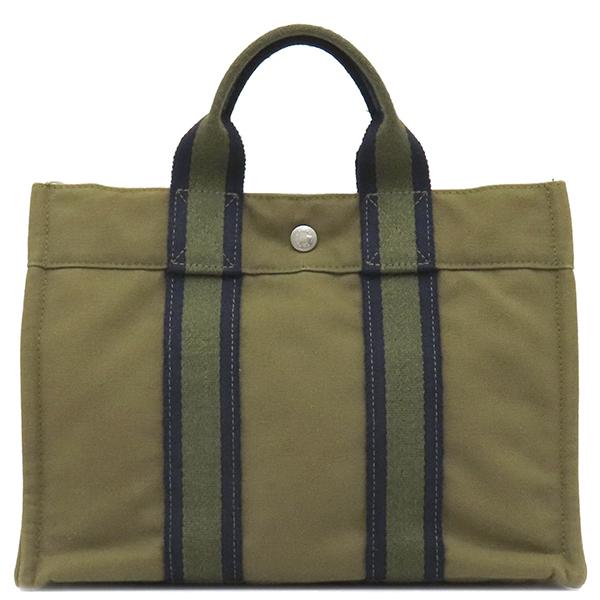 HERMES エルメス フールトゥ PM カーキ トートバック 本物 HERMES エルメス トートバッグ フールトゥ PM キャンバス カーキ