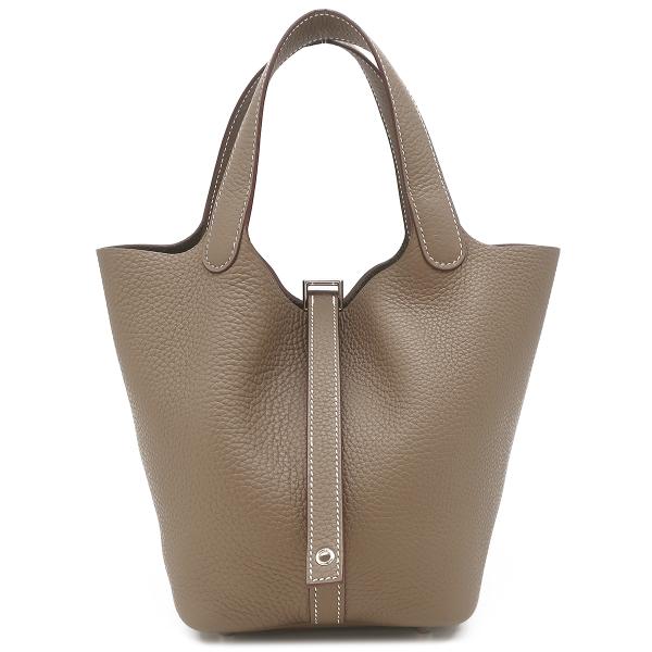 ピコタンロック風　グレー レザーハンドバッグ HERMES エルメス ハンドバッグ ピコタンロックPM トリヨン