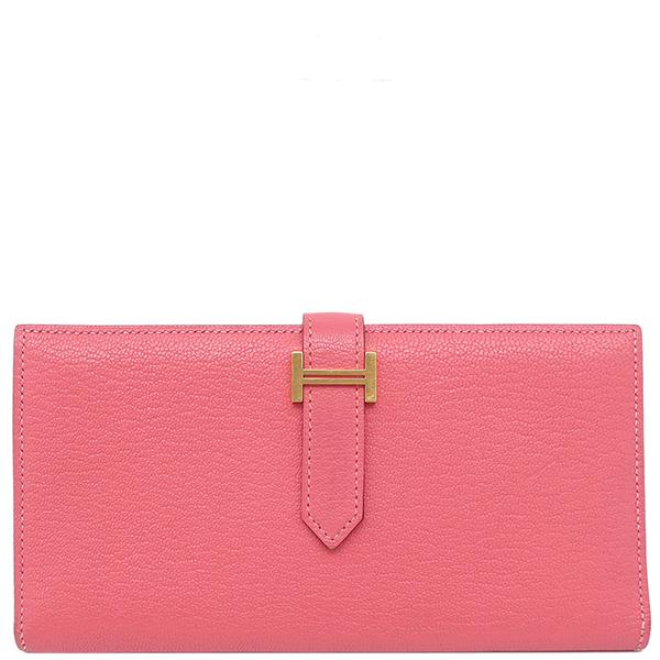 【美品】高年式　エルメス　ベアンスフレ　シェーブル　ピンク　折財布　505 HERMES エルメス 長財布 ベアンスフレ シェーブル ピンク 二