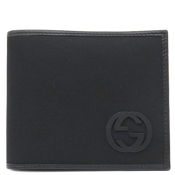 Gucci 二つ折り財布 黒 レザー ストライプ GUCCI グッチ 二つ折り財布 インターロッキング G レザー