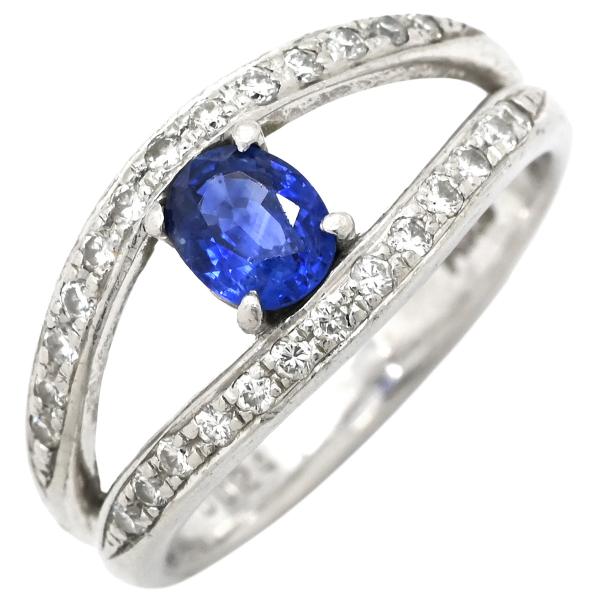 リング 指輪 ブルーサファイア ダイヤリング Pt900 シルバー 青