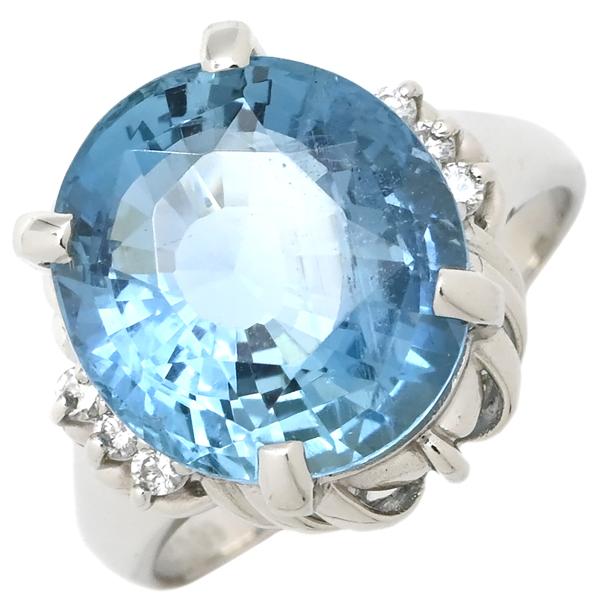 Pt900リング　アクアマリン　11号 27-09】アクアマリン ダイヤモンド リング D0.11ct【中古