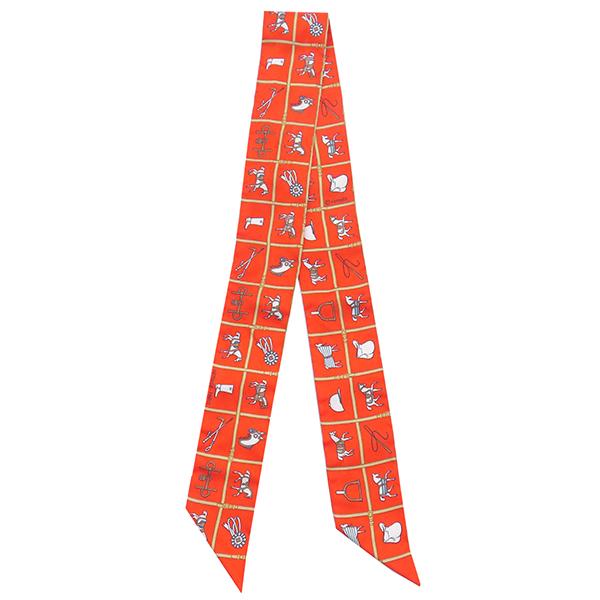 HERMES エルメス ツイリー オレンジ 赤 HERMES（エルメス） スカーフ ツイリー シルク オレンジ 【COUVERTURES