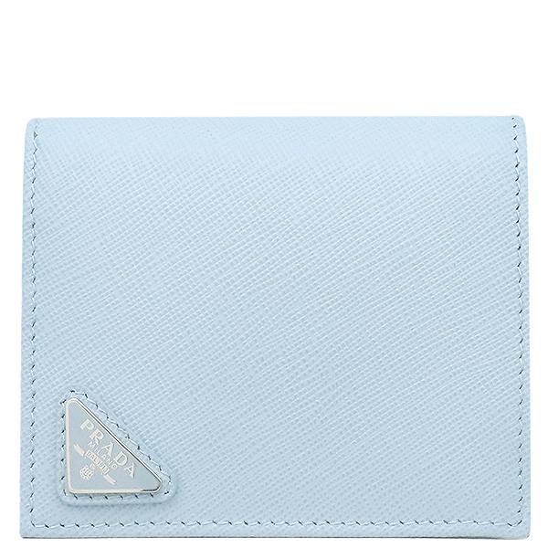 PRADA プラダ 二つ折り財布 トライアングルロゴ レザー ブルー