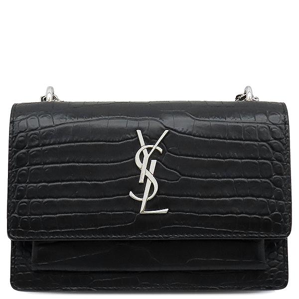 イヴサンローラン ウォレットチェーン　クロコ 長財布 ブラック Yves Saint Laurent サンローラン チェーンウォレット サンセット