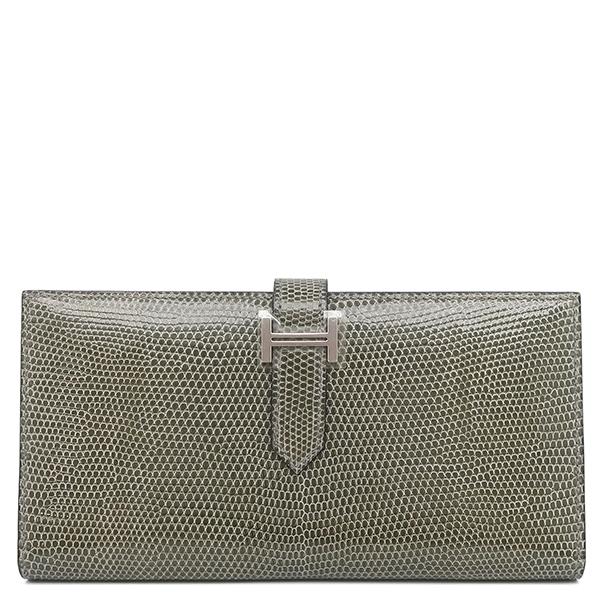 HERMES（エルメス） 長財布 ベアンスフレ リザード グレー 二つ折り