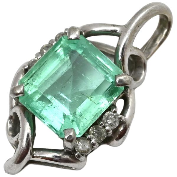 ペンダントトップ エメラルド 1.5ct ダイヤ 0.1ct グリーン 緑×PT
