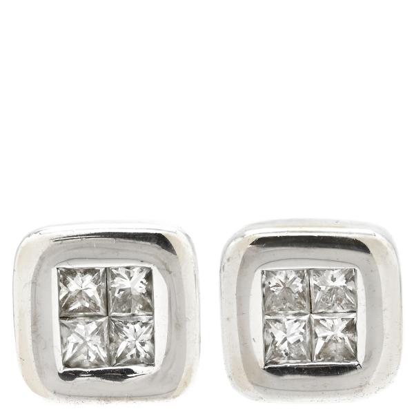 ピアス ダイヤスクエアシェイプ スタッドピアス シルバー K18WG Au750