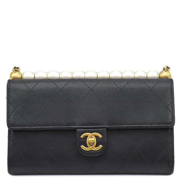 マトラッセ シャネル チェーンウォレット パール ラムスキン ブラック