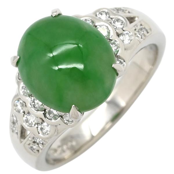 翡翠　ダイヤモンド　プラチナ900 レトロリング リング 指輪 ヒスイ 3.95ct ダイヤモンド シルバー 緑 グリーン 翡翠