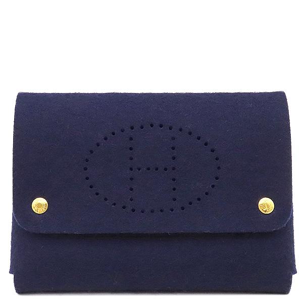 【瑠衣 】HERMES フェルト ポーチ　エテュイカルトGM青 HERMES（エルメス） ポーチ エテュイカルトGM トランプケース フェルト