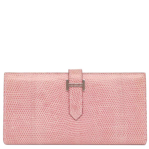 HERMES ベアンスフレ　リザード HERMES（エルメス） 長財布 ベアンスフレ リザード ピンク 二つ折り