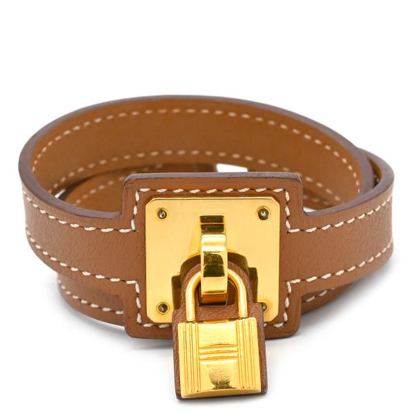 希少 HERMES エルメス ドゥーブルケリー ブレスレット ブラウン ゴールド HERMES（エルメス） レザー ブレスレット ケリー ドゥブルトゥール