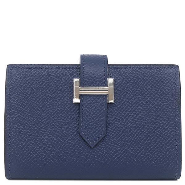 エルメス HERMES 二つ折り財布 ベアンミニ ヴォーエプソン ブルーネイビー シルバー金具 紺 コンパクト K刻印(2025年製) 【箱】【中古】 HERMES（エルメス） 二つ折り財布 ベアン ベアンミニ ヴォーエプソン