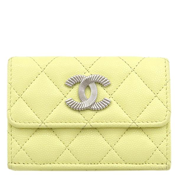 ⭐️良品⭐️ シャネル 三つ折り財布 マトラッセ ココマーク イエロー CHANEL（シャネル） 三つ折り財布 マトラッセ ココマーク レザー