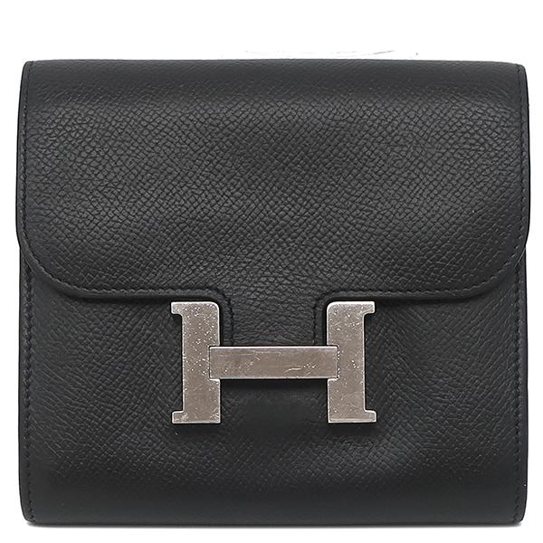エルメス HERMES 二つ折り財布 コンスタンス コンパクト ヴォーエプソン ブラック シルバー金具 黒 コンパクトウォレット □N 【箱】【中古】 HERMES（エルメス） 二つ折り財布 コンスタンス コンスタンス