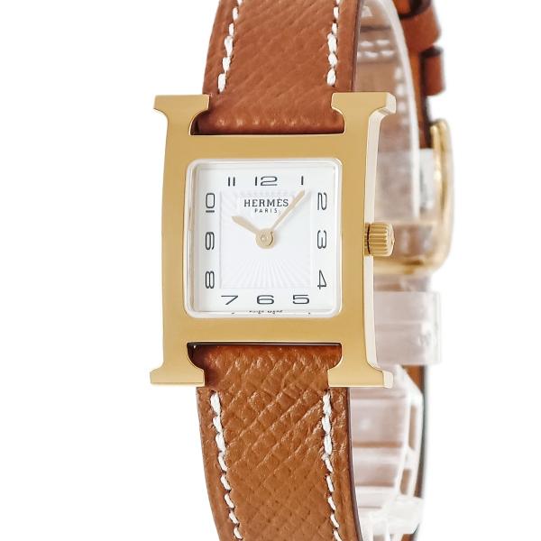 エルメス Hウォッチ PM HH1.201 イエローGP オレンジ 2針 アラビア H型 スクエア クオーツ レディース 腕時計 HERMES（エルメス） 【3年保証】 Hウォッチ PM HH1.201 イエローGP×SS