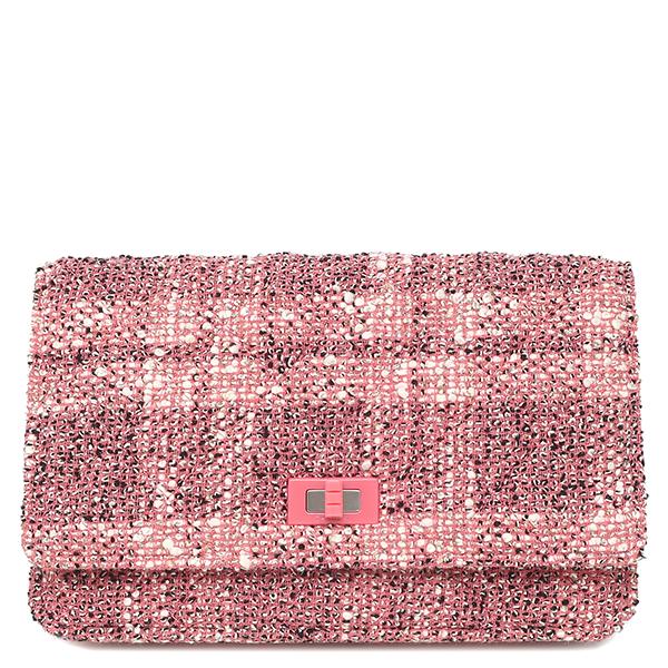 CHANEL ツイード チェーンウォレット ピンク マトラッセ シャネル ショルダーバッグ ツイード チェーンウォレット