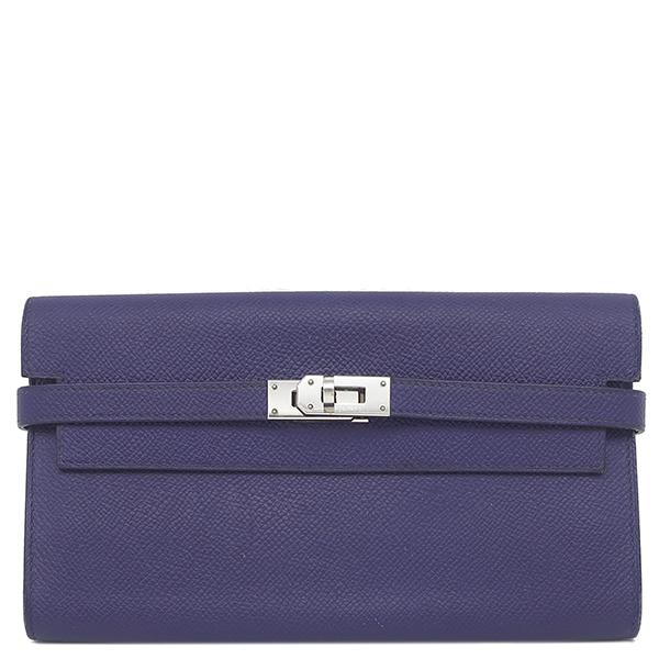 エルメス HERMES 長財布 ケリーウォレット ヴェルソ ヴォーエプソン ブルーアンクル×ブルーゼリージュ シルバー金具 紺 青 C【中古】 HERMES（エルメス） 長財布 ケリーウォレット ケリーウォレット