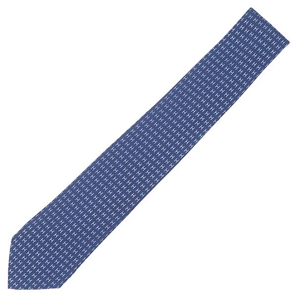 エルメス HERMES ネクタイ クラバット 7cm ファソネ H シルク マリンXブルー 紺 総柄 H織り バイカラー H柄 新品 未使用 H36322T 17 【箱】【中古】 HERMES（エルメス） ネクタイ クラバット 7cm ファソネ H シルク