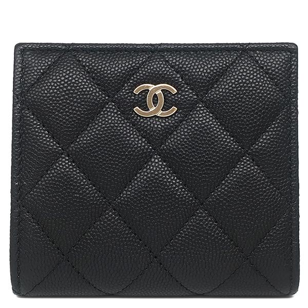 シャネル CHANEL 二つ折り財布 マトラッセ コンパクト ウォレット キャビアスキン ブラック ゴールド金具 ココマーク AP3178 ランダムシリアル【中古】 マトラッセ シャネル 二つ折り財布 コンパクト ウォレット キャビア