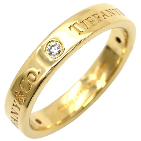 ティファニー　フラットバンド　ロゴ　リング　750 ゴールド　9号 TIFFANY&Co.（ティファニー） リング 指輪 フラットバンド 3Pダイヤ