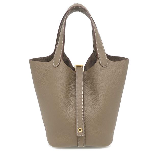 グレー レザー ハンドバッグ　ピコタン似 HERMES（エルメス） ハンドバッグ ピコタン ピコタンロック 18 PM