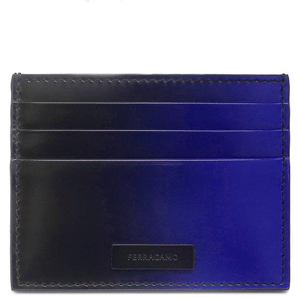 フェラガモ FERRAGAMO カードケース グラデーション カードホルダー レザー ブラック×ブルー 新品 未使用 黒 青 名刺入れ 661201 0764071 【箱】【中古】 FERRAGAMO（フェラガモ） カードケース グラデーション カードホルダー