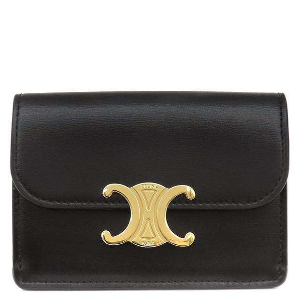セリーヌ CELINE トリオンフ カードケース 名刺入れ ブラック カーフ CELINE（セリーヌ） カードケース トリオンフ フラップ付き カード