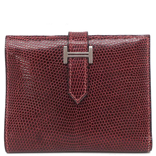 HERMES 二つ折り財布 レッド HERMES（エルメス） 二つ折り財布 ベアンコンパクト リザード レッド