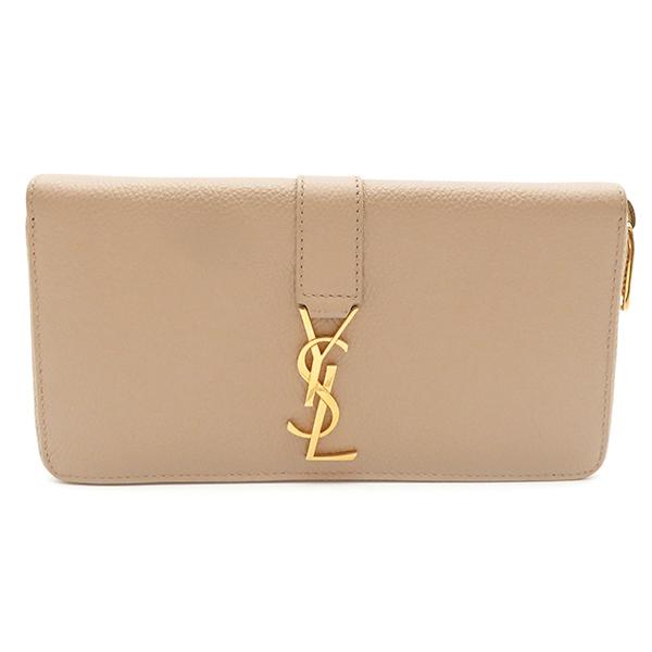 イヴ・サンローラン 長財布 YSL ラウンドファスナー ベージュ レザー 