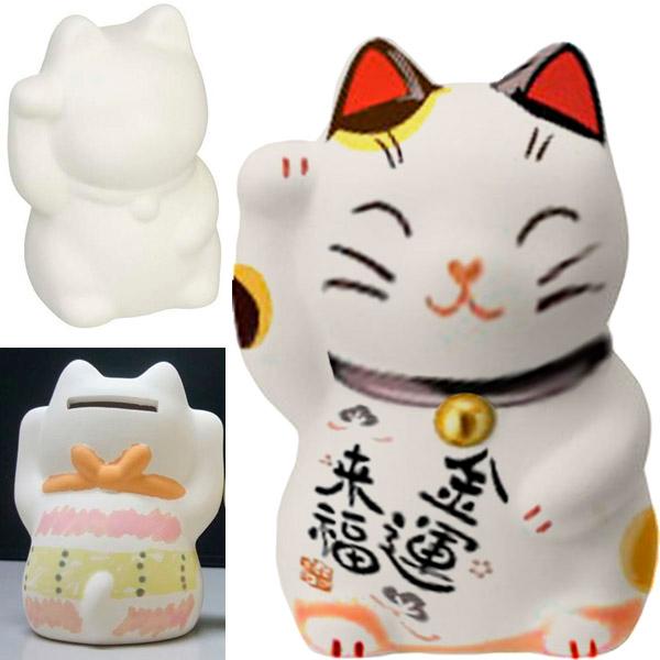 お絵かき招き猫 右手上げ 60個以上販売 金運来福 招福招き猫 お絵かき陶器 縁起物 貯金箱 まねき猫 置物