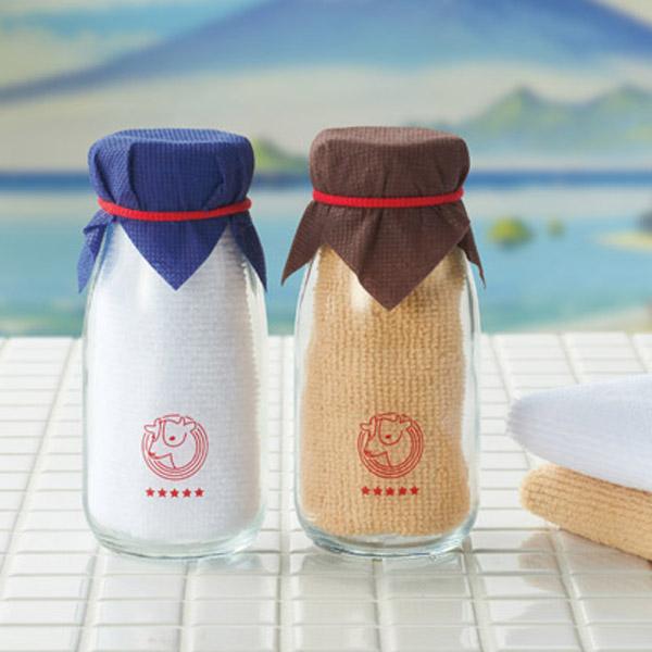 牛乳瓶入りハンカチタオル 72個単位販売 懐かしさを感じるレトロ風の