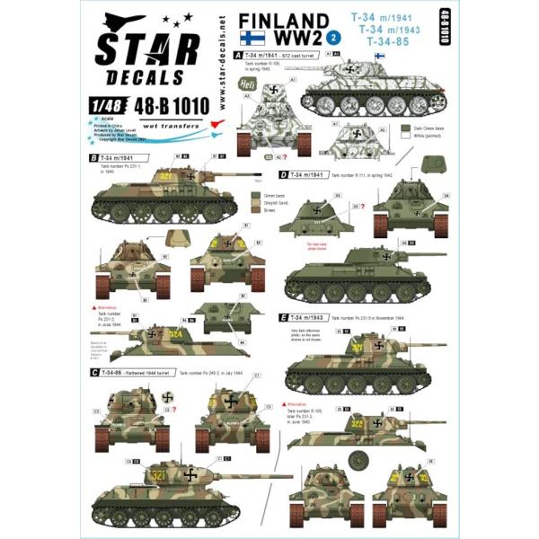 スターデカール 1/48 第二次世界大戦のフィンランド 2 T-34m/41 T-34m/43 T-34/85 プラモデル用デカール SD48-B10